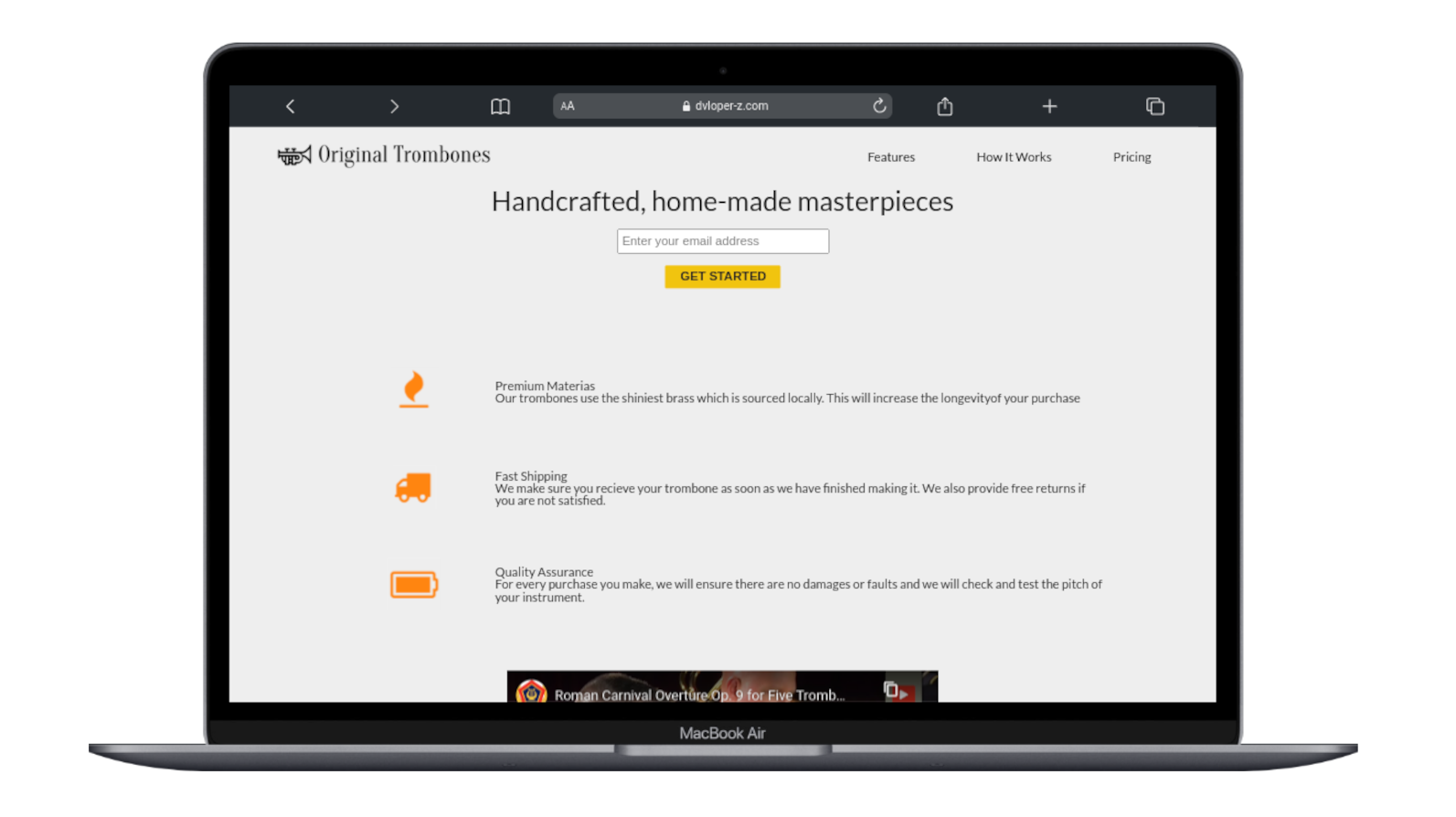 Screenshot of Product Landing Page